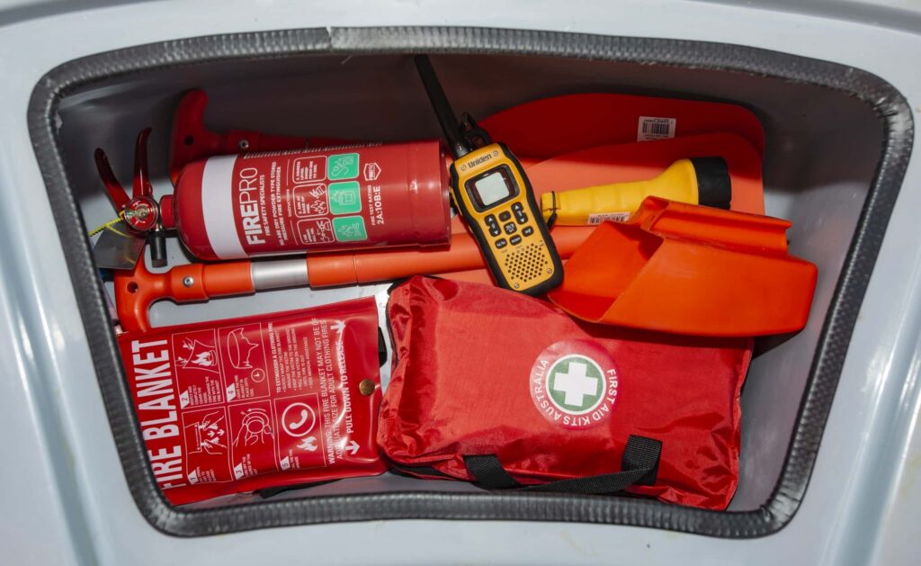 Radio, Medical, Paddles and Fire Extinguisher under seats